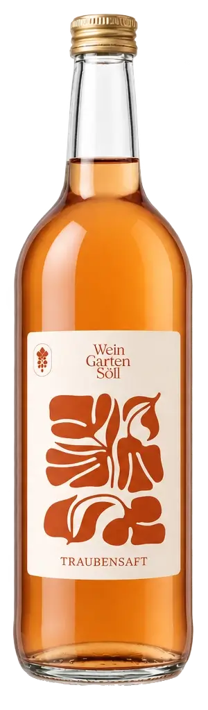 Traubensaft aus der Steiermark in eleganter Flasche mit floralem Etikett von Wein Garten Söll.