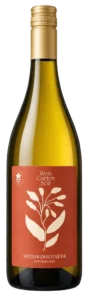 Weißburgunder Weißwein aus der Steiermark in eleganter Flasche mit floralem Etikett von Wein Garten Söll.