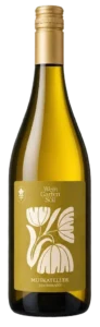 Muskatteller Weißwein aus der Steiermark in eleganter Flasche mit floralem Etikett von Wein Garten Söll.